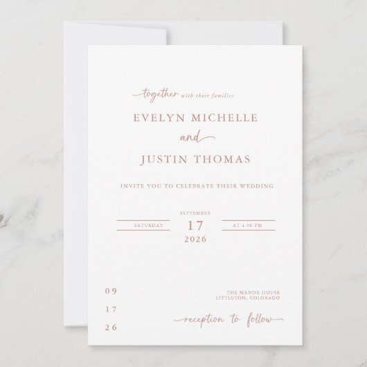 ミニマルスクリプトウェディング 招待状 (正面)