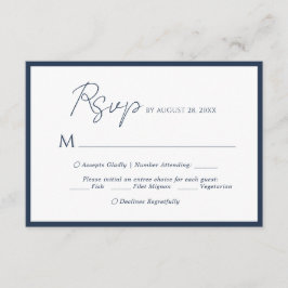 ミニマルスクリプトメニュー選択ネイビーブルー結婚式RSVP エンクロージャーカード