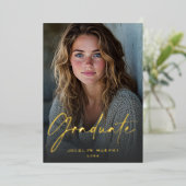ミニマルスクリプト卒業箔押し写真発表 箔招待状 (立ち正面)