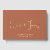 ミニマルスクリプト結婚Terracottaの金ゴールド ゲストブック (正面)