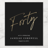 ミニマルスクリプト ブラック ゴールド 40歳の誕生日パーティー ワインラベル (シングルラベル)