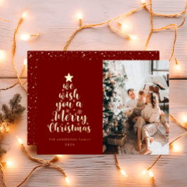 ミニマルスクリプト ブルゴーニュレッド メリークリスマス 箔シーズンカード