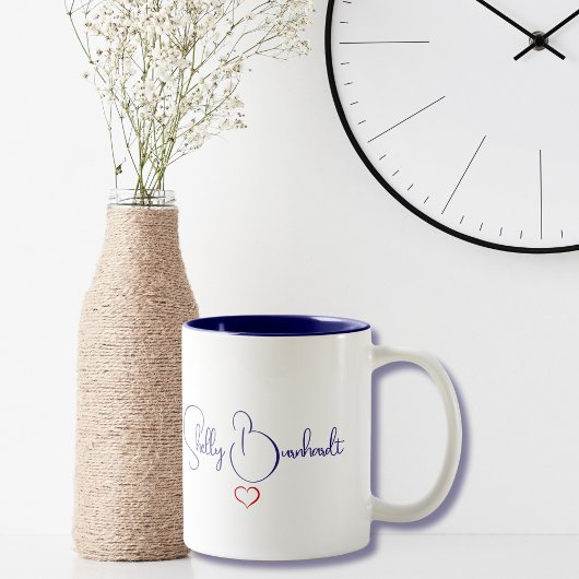 ミニマルスクリプパーソナライズされたト名ハート ツートーンマグカップ