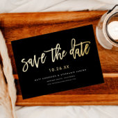 ミニマルスクリプモダント日付の黒い金ゴールドの保存 箔招待状