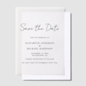 ミニマルスクリプモダント日付オーバーレイの保存 ベラム紙招待状 (オフセット)