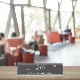 ミニマルスクリプモダントHelloハート デスクネームプレート