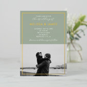 ミニマルスクリプモダントPhoto Sage Green結婚's 箔招待状 (立ち正面)