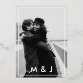 ミニマルスクリプモダントPhoto Sage Green結婚's 箔招待状 (裏面)