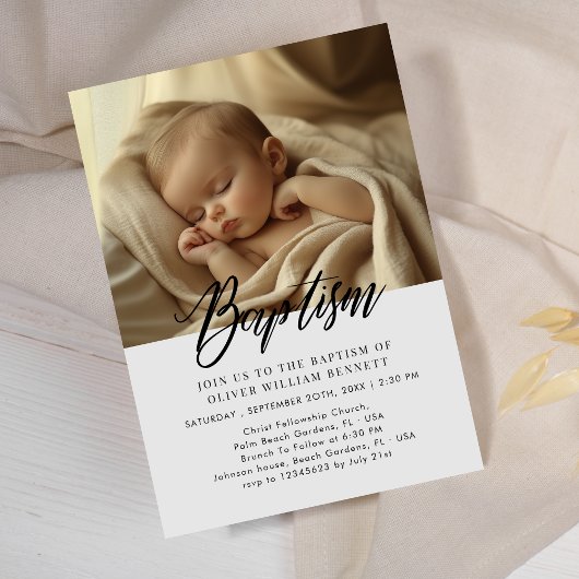 ミニマルスクリプ男女兼用トGray Baptism写真 招待状