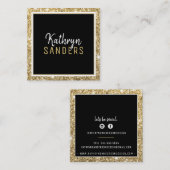 ミニマルスタイリッシュシンプル縁ど金ゴールドグリッターブラック スクエア名刺 (正面/裏面)