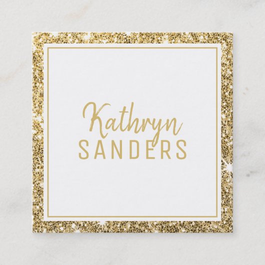 ミニマルスタイリッシュシンプル縁ど金ゴールドグリッター灰色 スクエア名刺 (正面)