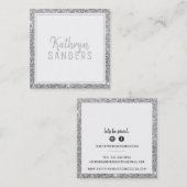 ミニマルスタイリッシュシンプル銀縁どグリッター灰色 スクエア名刺 (正面/裏面)