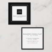 ミニマルスタイリッシュリストのプレーン白黒にロゴを追加 スクエア名刺 (正面/裏面)