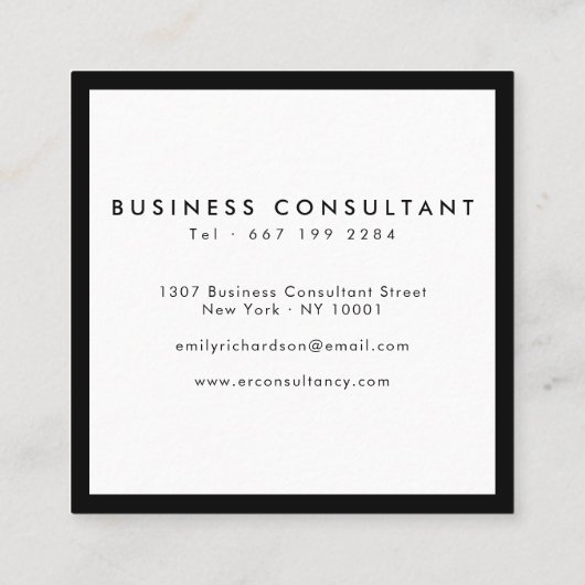 ミニマルスタイリッシュリストのプレーン白黒にロゴを追加 スクエア名刺 (裏面)