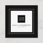 ミニマルスタイリッシュリストのプレーン白黒にロゴを追加 スクエア名刺 (正面)