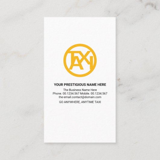 ミニマルスタイリッシュリストイエロータクシーの場所Cabドライバ 名刺 (裏面)