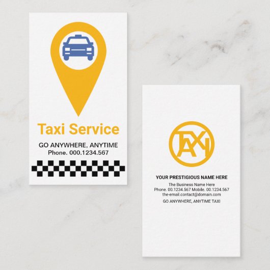ミニマルスタイリッシュリストイエロータクシーの場所Cabドライバ 名刺 (正面/裏面)