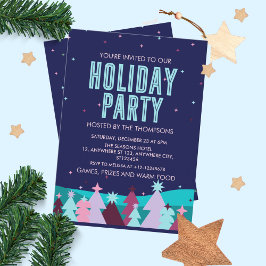 ミニマルスタイリッシュリストウィンターパインツリーホリデーパーティー 招待状