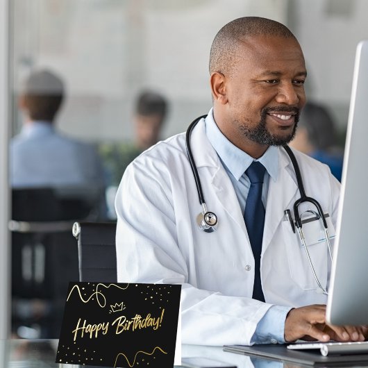 ミニマルスタイリッシュリストブラックと金ゴールドハッピーバースデー 箔グリーティングカード