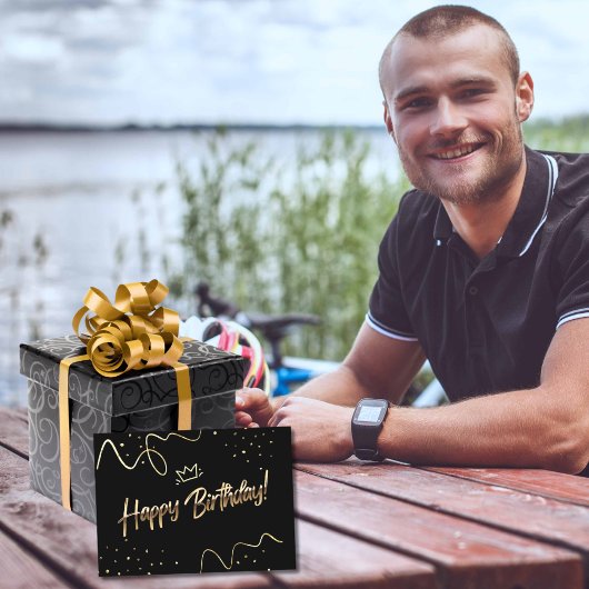 ミニマルスタイリッシュリストブラックと金ゴールドハッピーバースデー 箔グリーティングカード