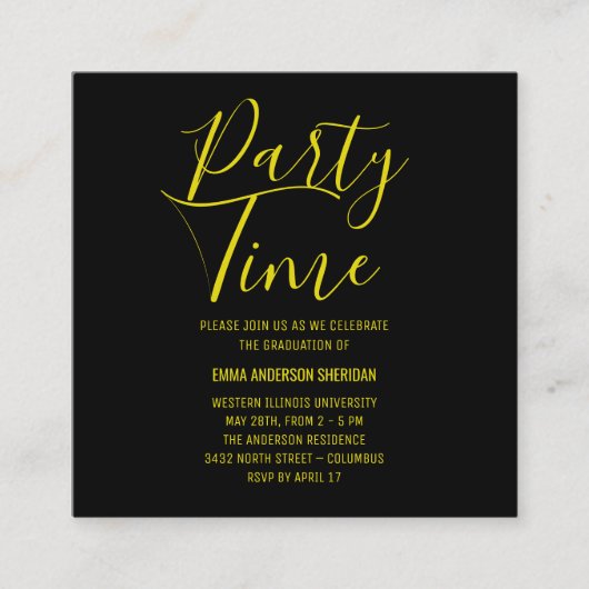 ミニマルスタイリッシュリストブラック&ホワイトのグラードパーティー エンクロージャーカード (正面)