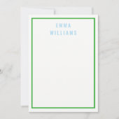 ミニマルスタイリッシュリストブルーとグリーン縁どモノグラム ノートカード (正面)