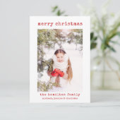 ミニマルスタイリッシュ主義の家族の写真クリスマスカード サンキューカード (スタンド正面)