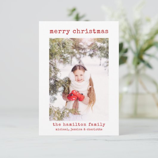 ミニマルスタイリッシュ主義の家族の写真クリスマスカード サンキューカード (スタンド正面)