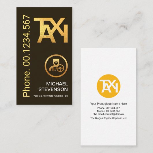 ミニマルスタイリッシュ金ゴールドタクシー看板キャブドライバー 名刺 (正面/裏面)