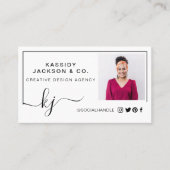 ミニマルスタイリッシュScript Monogram Frameフォトホワイト 名刺 (正面)