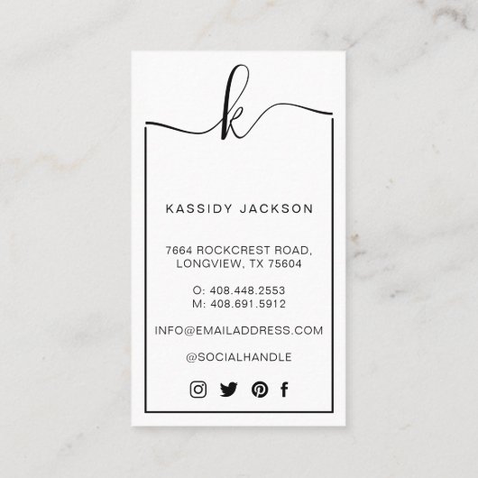 ミニマルスタイリッシュScript Monogram Frame Circle写真 名刺 (裏面)