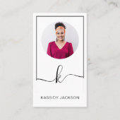 ミニマルスタイリッシュScript Monogram Frame Circle写真 名刺 (正面)