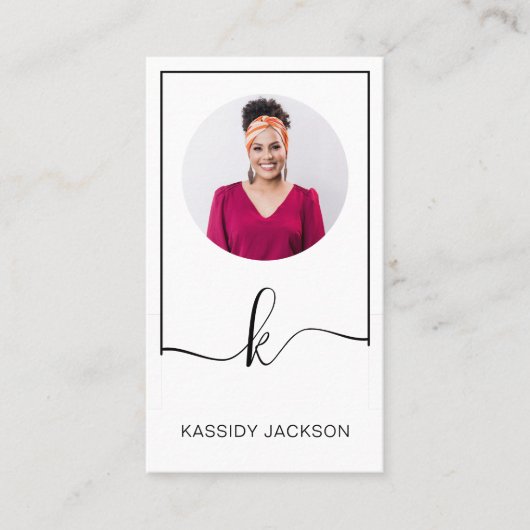 ミニマルスタイリッシュScript Monogram Frame Circle写真 名刺 (正面)