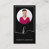 ミニマルスタイリッシュScript Monogram Frame Circle写真 名刺 (正面)