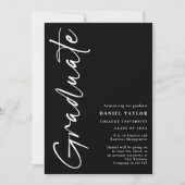 ミニマルスタイリッシュScript Photo Black Graduation 案内状 (正面)