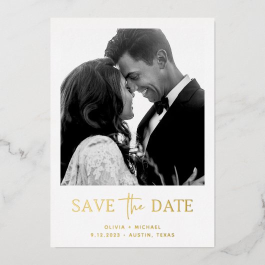 ミニマルスタイル | ワンフォト セーブ・ザ・デート 箔招待状 (正面)