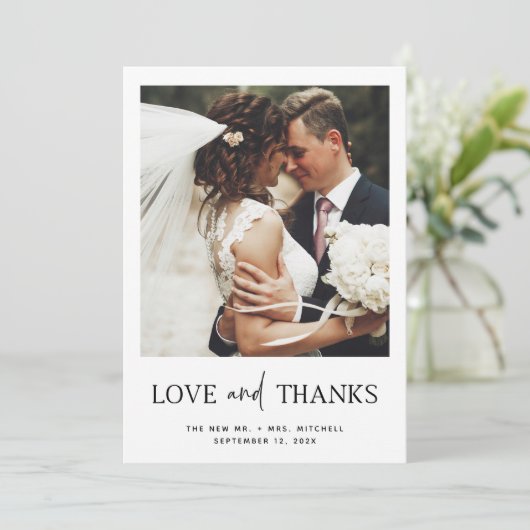 ミニマルスタイル |写真1つ結婚の サンキューカード (スタンド正面)