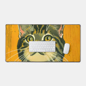 ミニマルストライプのスグレー虎猫 デスクマット (キーボード&マウス)