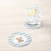 ミニマルストライプテディベア誕生日紙コースター ラウンドペーパーコースター (インサイチュ)