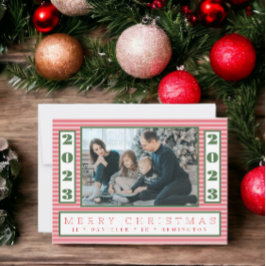 ミニマルストライプピンのクリスマス写真年 シーズンカード