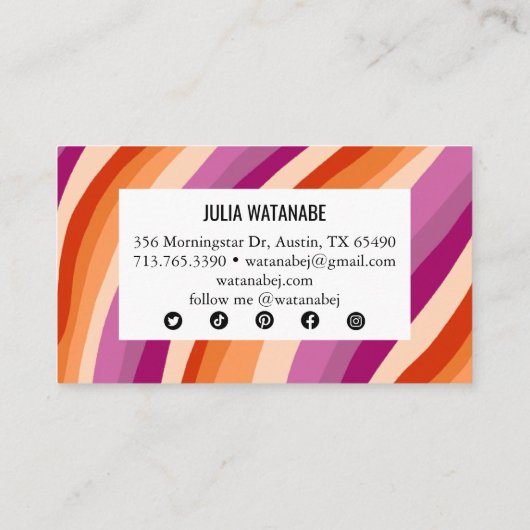 ミニマルストライプリスト手作りラインソーシャルメディアのアイコン 名刺 (裏面)