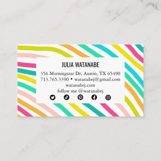 ミニマルストライプリスト手作りラインソーシャルメディアのアイコン 名刺 (裏面)