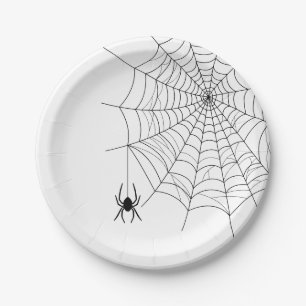 ミニマルスパイダーウェブとクモのシルエットハロウィン ペーパープレート