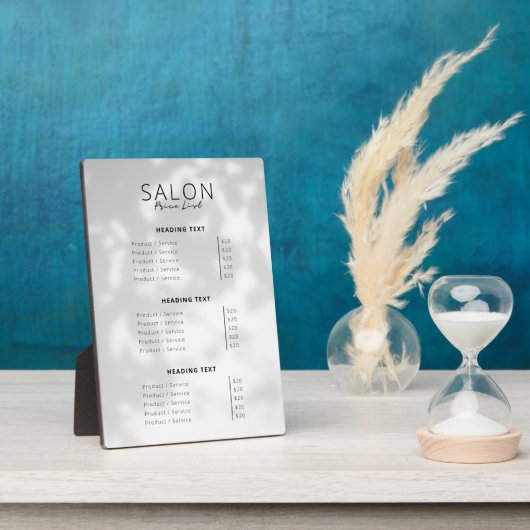 ミニマルスパ&ヘアサロンサービスの価格表 フォトプラーク (側面)