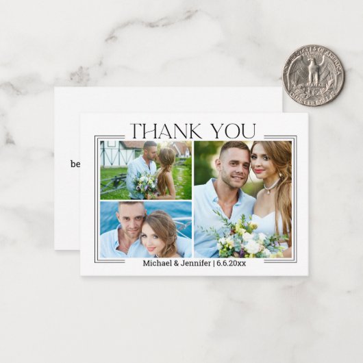 ミニマルス結婚ト3枚の写真をコラージュ感謝していする ノートカード (正面/裏面インサイチュ)
