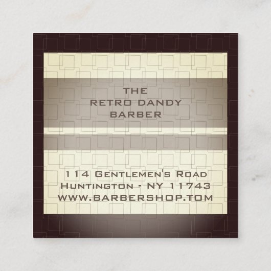 ミニマルズストライプブラウンレトロシックマンリーバーショップホテル スクエア名刺 (裏面)
