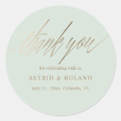 ミニマルセージグリーン&フェイク金ゴールド結婚式の引き出物 ラウンドシール (正面)