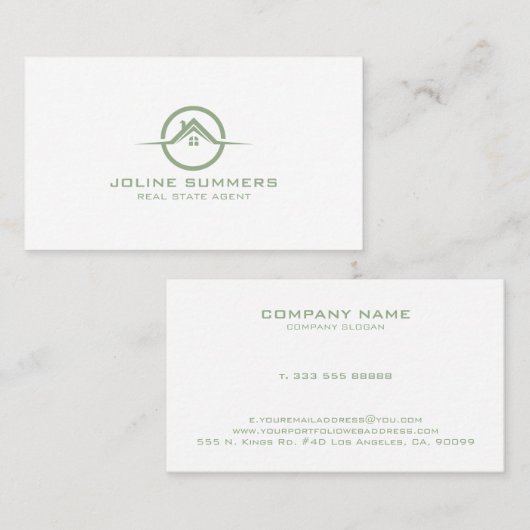 ミニマルセージグリーン&ホワ実在イエステート 予約カード (正面/裏面)