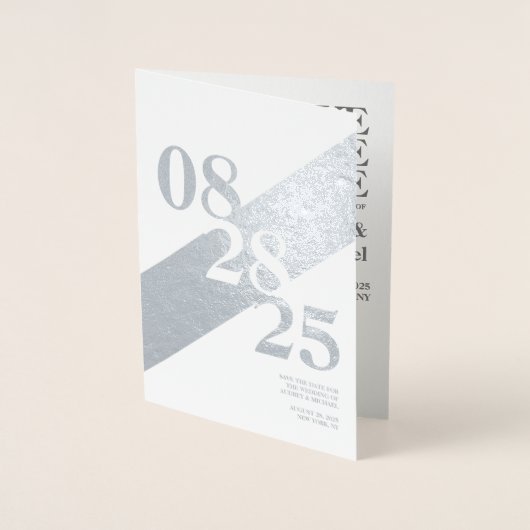 ミニマルタイポグラフィと写真日付を保存 箔カード (正面)