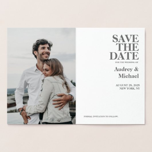 ミニマルタイポグラフィと写真日付を保存 箔カード (内部)